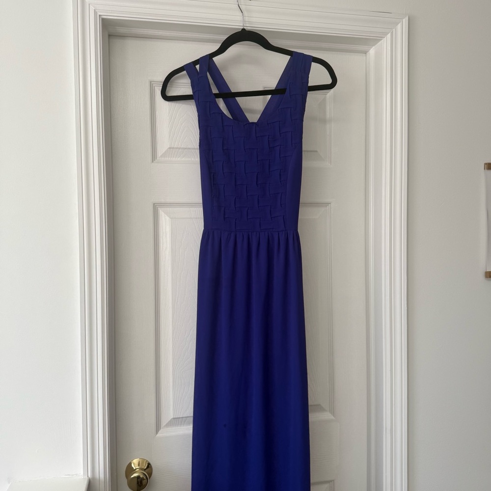 Elegant Blue Sleeveless Dress with Stunning Back